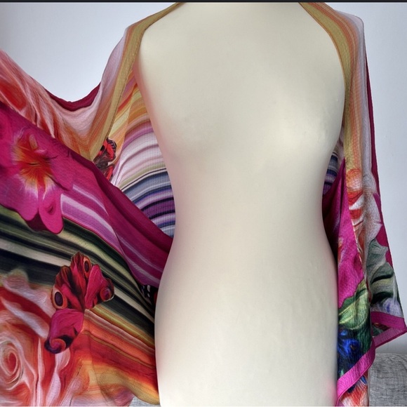 Ted Baker silk tube style cape/shawl with vibrant butterfly & floral print. - Picture 6 of 6